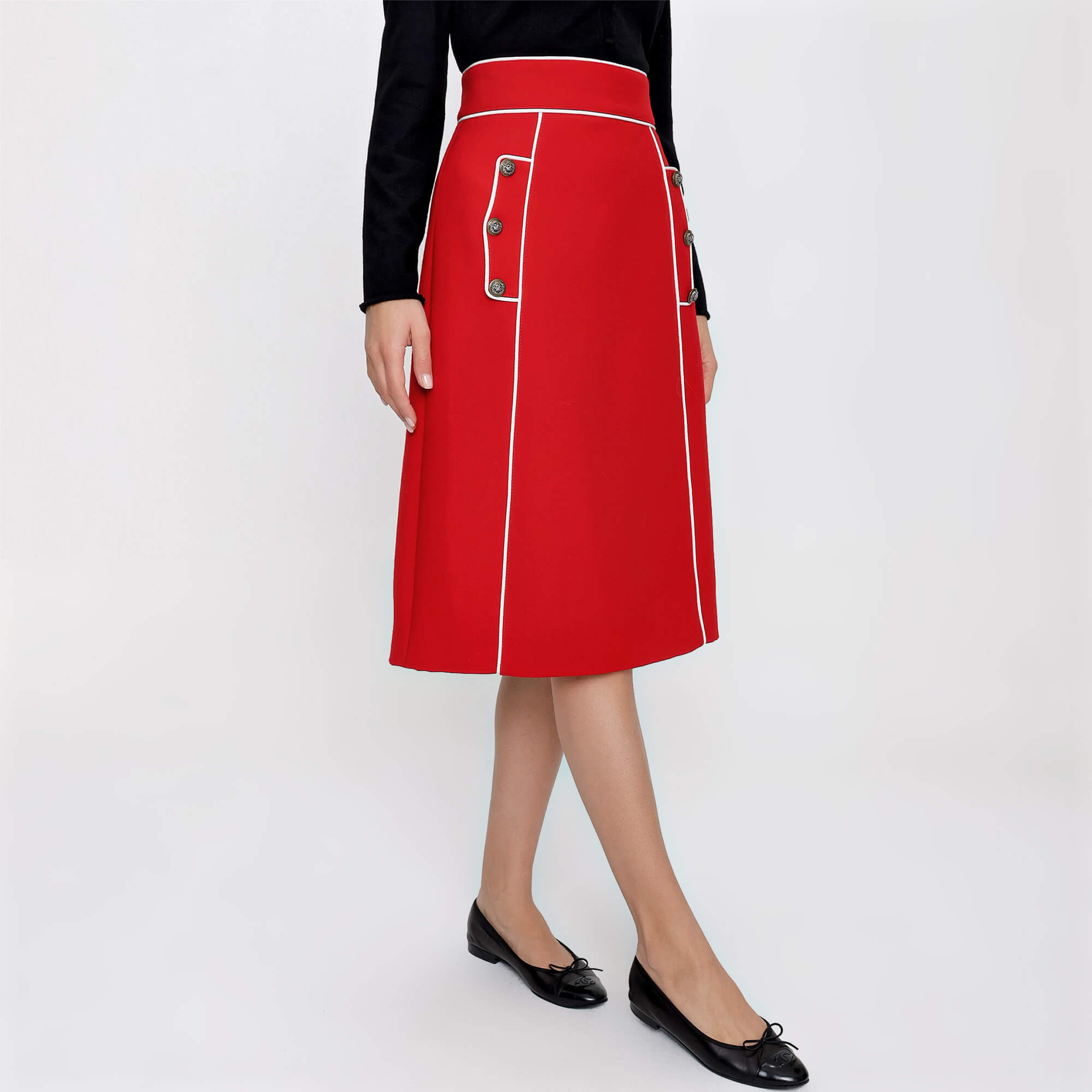 Dolce&Gabbana - Red Wool Blend A Line Midi Skirt